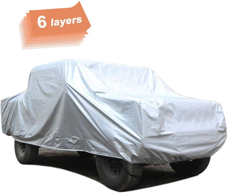 Photo 1 of 6 Layers Pickup Truck Car Cover Waterproof All Weather, Outdoor Car Covers for Automobiles, Hail UV Snow Wind Protection, Universal Full Car Cover