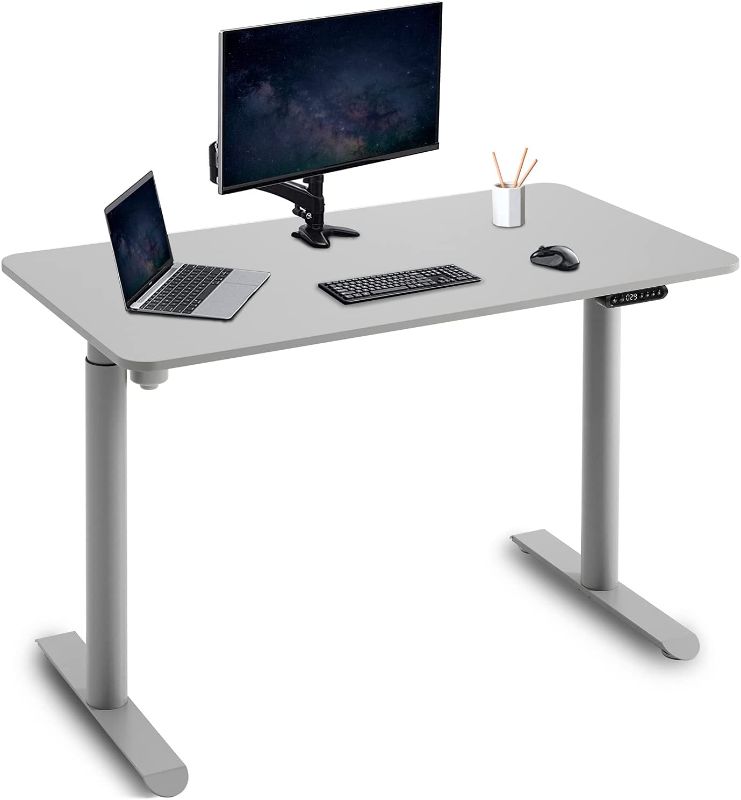 Photo 1 of Harmati Electric Standing Desk Adjustable Height - 47 x 24 Inch Sit Stand Computer Desk, Stand Up Desk Table for Home Office, Grey Frame/Light Grey Top
