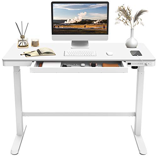 Photo 1 of Flexispot EW8 Electric Standing Desk with Drawers Height Adjustable 48 x 24 Inches White Desktop and Frame Quick Install Home Office Table w/USB Charging Ports, Storage Desk Organizer
