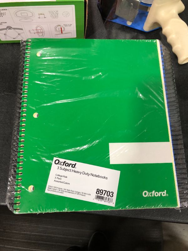 Photo 2 of Oxford Spiral Notebooks, 3 Subject, College Rule, Durable Covers, Heavy-duty Coil, 3 Pockets, 8.5 x 11, 150 Sheets, Red, Blue, Green, 3/Pack (89703)
