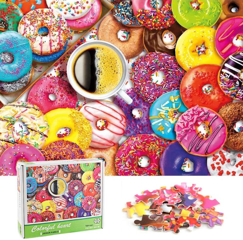 Photo 1 of 2 PACK Jigsaw Puzzles for Adults 1000 Piece Puzzle for Adults 1000 Pieces Puzzle 1000 Pieces Donuts Jigsaw Puzzles, Large Pieces Puzzles Doughnuts Educational Fun Game Puzzle, Multicolor (A)
