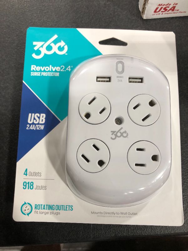 Photo 2 of 360 Electrical Revolve 2.4 4-Outlet Rotating Surge Tap with 2.4 A 2 Port USB
