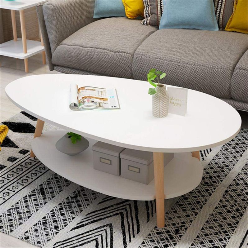 Photo 2 of Coffee Table, Teardrop-Shaped Modern Wooden Surface Top Sofa Table for Living Room Modern Design Home Furniture with Storage Open Shelf
