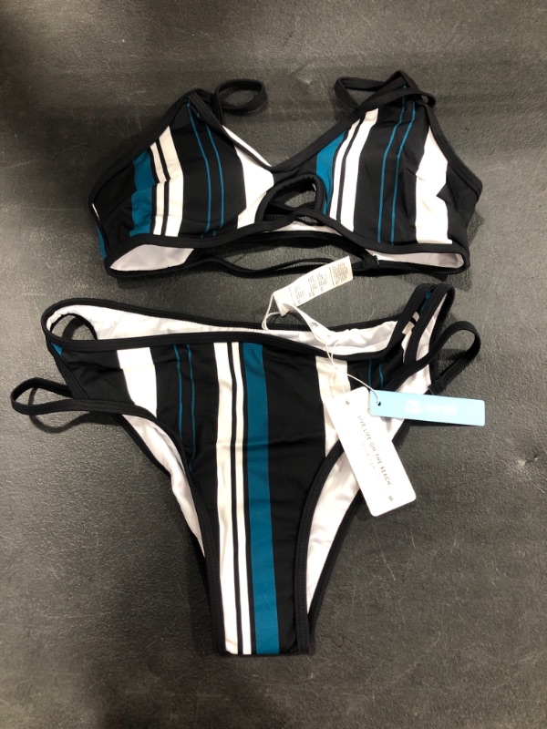 Photo 1 of Womens two piece bathing suit set, striped design , size S