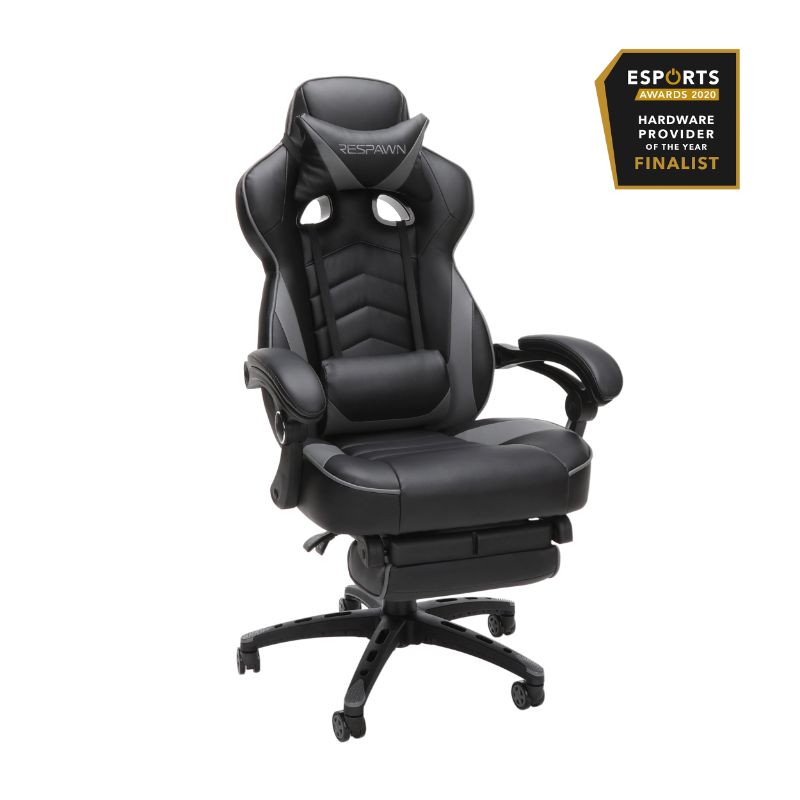 Photo 1 of RESPAWN 110 Racing Style Gaming Chair, Reclining Ergonomic Chair with Footrest, in Gray (RSP-110-GRY)