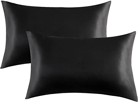 Photo 1 of Bedsure Satin Pillowcase for Hair and Skin Queen - Black Silk Pillowcase 2 Pack 20x30 inches - Satin Pillow Cases Set of 2 with Envelope Closure