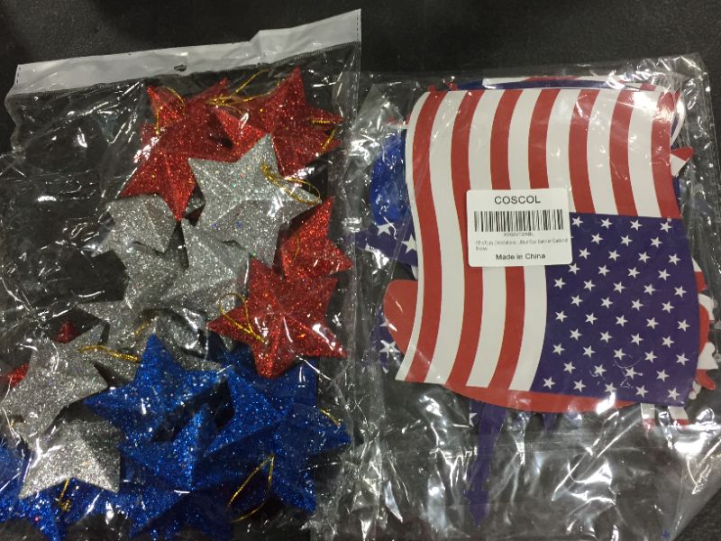 Photo 1 of 4th of july decorations blue star banner garland 24pcs hanging stars blue/red/silver