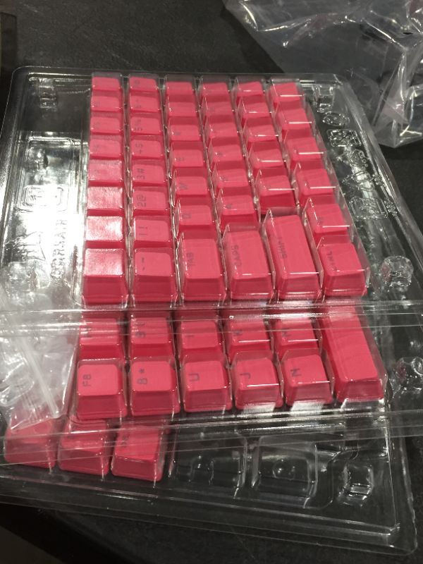 Photo 2 of CORSAIR PBT Double-Shot PRO Keycap Mod Kit – Double-Shot PBT Keycaps – Rogue Pink – Standard Bottom Row – Textured Surface – 1.5mm-Thick Walls – O-Ring Dampeners
