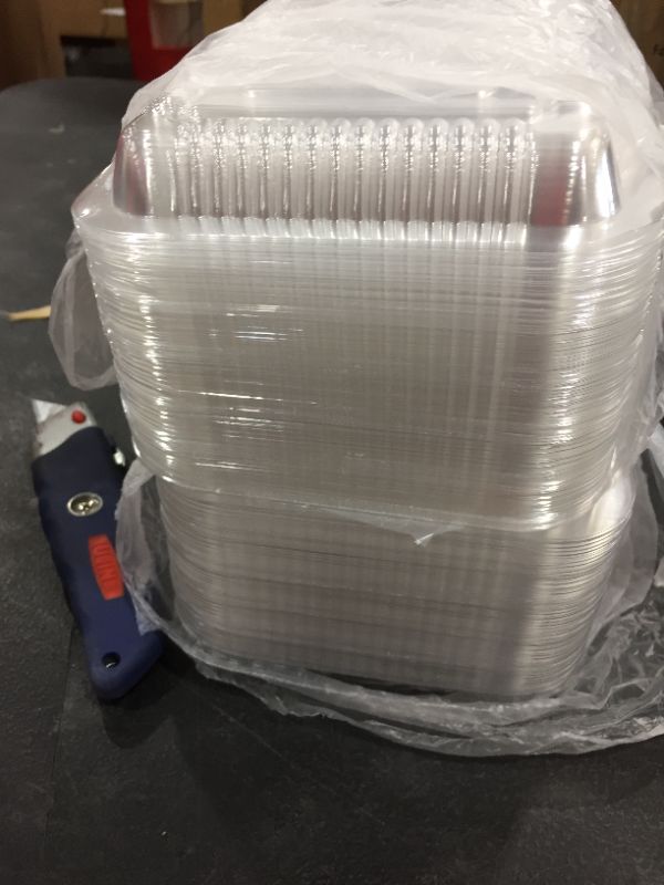 Photo 2 of 200pcs FOIL LUX Rectangle clear plastic lids 
fits 27oz containers 
8"x5 1/4'x1'
