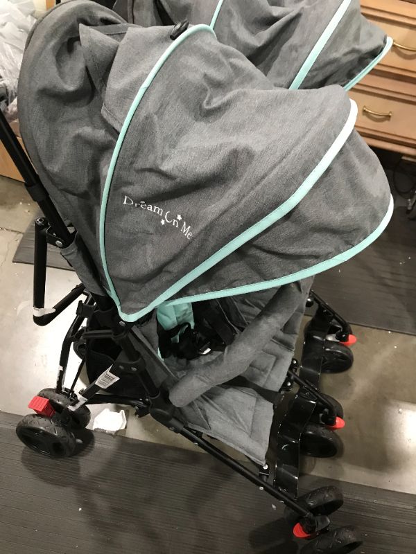 Photo 4 of Dream On Me Volgo Twin Umbrella Stroller, Mint/Dark Grey