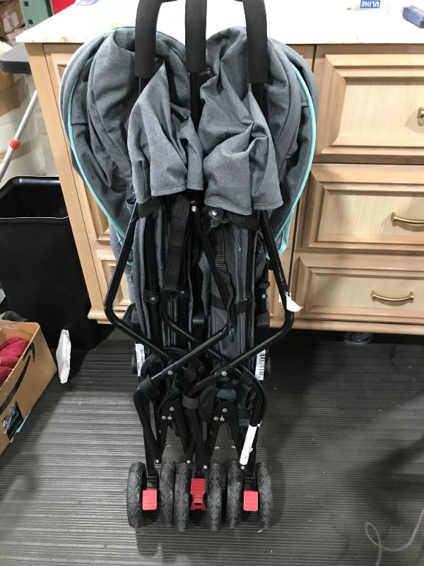 Photo 2 of Dream On Me Volgo Twin Umbrella Stroller, Mint/Dark Grey