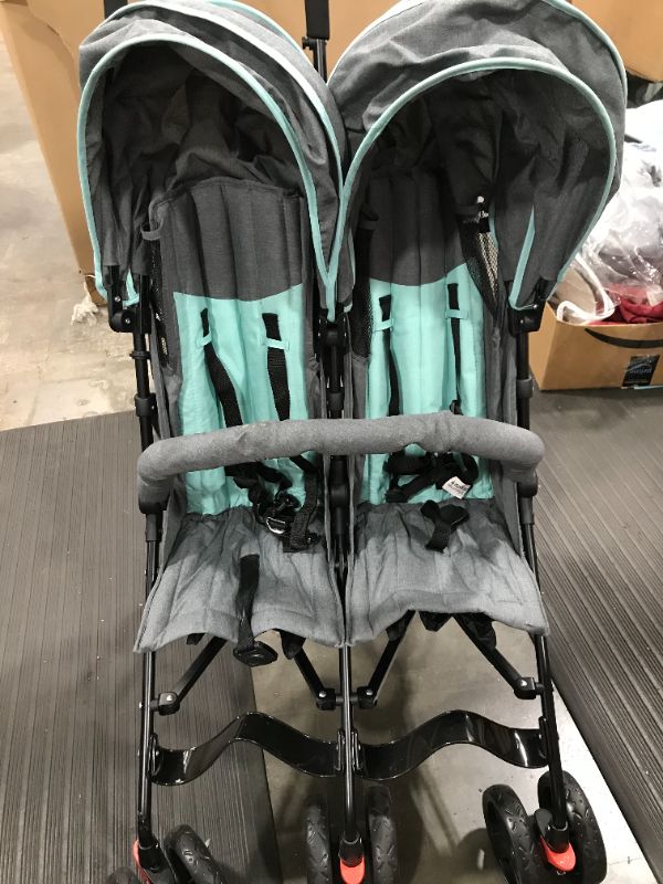 Photo 3 of Dream On Me Volgo Twin Umbrella Stroller, Mint/Dark Grey