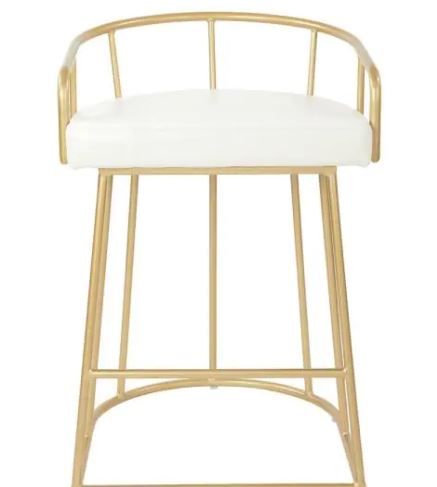 Photo 1 of Luna 26 in. White Faux Leather with Gold Base Counter Stool