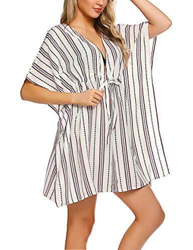 Photo 1 of ADOME Women Sexy Tunic Bikini Cover up Oversized Striped Swim Coverup
