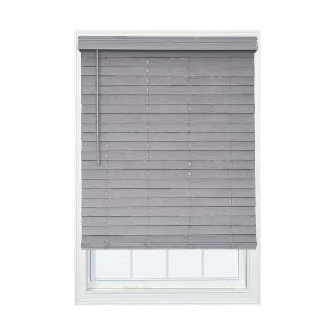 Photo 1 of allen + roth 2.5-in Slat Width 31-in x 72-in Cordless Gray Faux Wood Room Darkening Horizontal Blinds