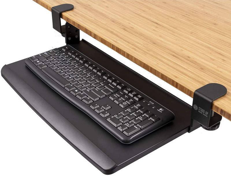 Photo 1 of Stand Up Desk Store Compact Clamp-On Retractable Adjustable Height Under Desk Keyboard Tray (Small, 24.5" Wide)
