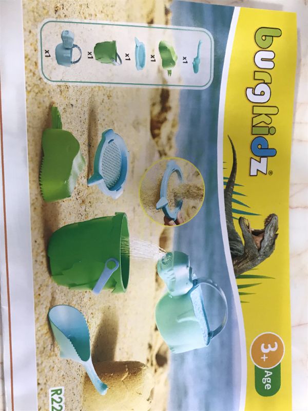 Photo 3 of burgkidz Kids Beach Toys Sand Toys Set, Dinosaur Theme Beach Toys, Toddlers Sand Water Wheel, Beach Molds, Beach Bucket Shovel Tool Kit, Sandbox Toys for Kids