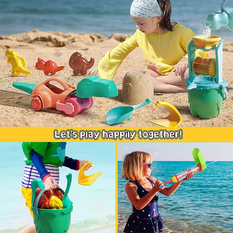 Photo 1 of burgkidz Kids Beach Toys Sand Toys Set, Dinosaur Theme Beach Toys, Toddlers Sand Water Wheel, Beach Molds, Beach Bucket Shovel Tool Kit, Sandbox Toys for Kids