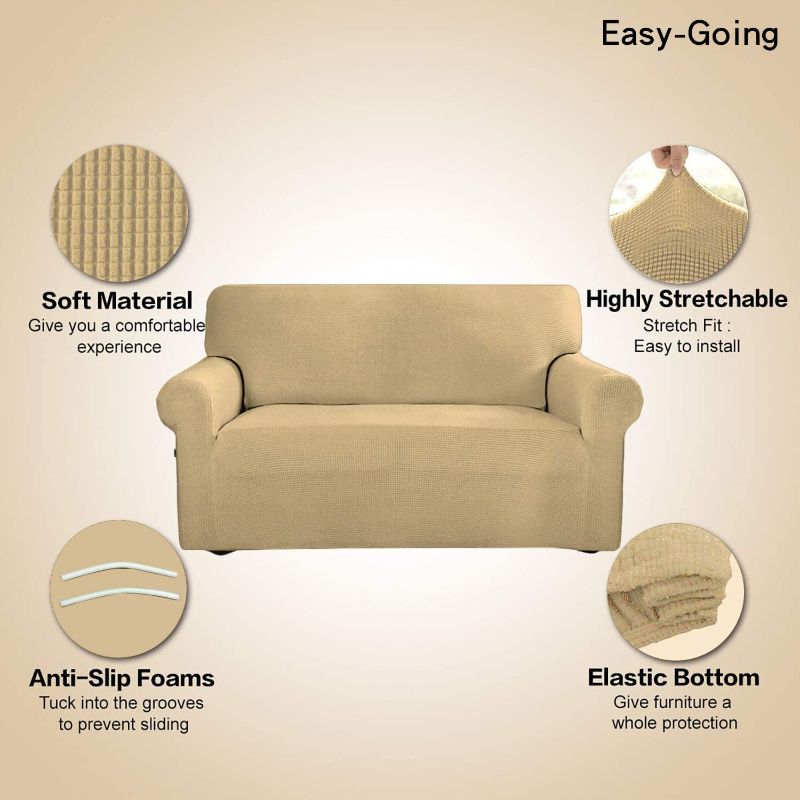 Photo 2 of Easy-Going Stretch Oversized Sofa Slipcover 1-Piece Couch Sofa Cover Furniture Protector Soft with Elastic Bottom for Kids, Spandex Jacquard Fabric Small Checks(Large,Beige)
