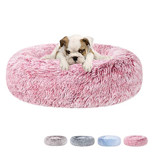 Photo 1 of Calming Dog Bed & Cat Bed, Anti-Anxiety Donut Dog Cuddler Bed, Warming Cozy Soft Dog Round Bed, Fluffy Faux Fur Plush Dog Cat Cushion Bed for Small Medium Dogs and Cats
