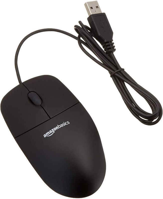 Photo 1 of Amazon Basics 3-Button USB Wired Computer Mouse (Black), 1-Pack