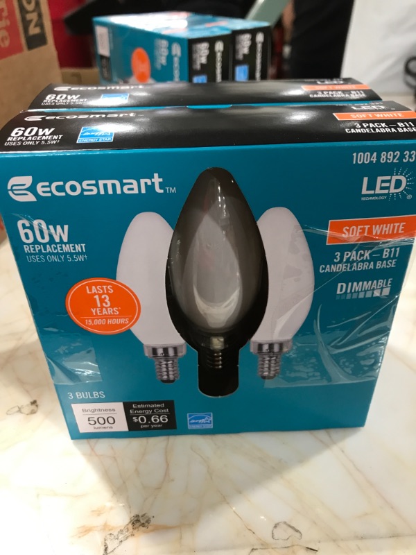 Photo 2 of 60-Watt B11 Dimmable ENERGY STAR Frosted Glass Filament Vintage 3Pack
Pack of two 
