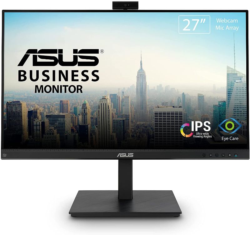 Photo 1 of ASUS 27” 1080P Video Conference Monitor (BE279QSK) - Full HD, IPS, Built-in Adjustable 2MP Webcam, Mic Array, Speakers, Eye Care, Wall Mountable, Frameless, HDMI, DisplayPort, VGA, Height Adjustable
