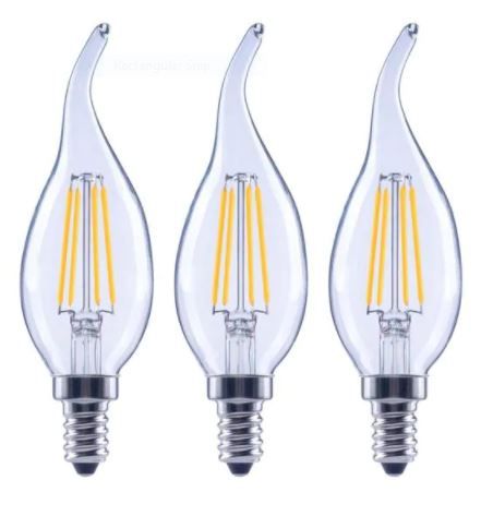 Photo 1 of 40-Watt Equivalent B11 Dimmable Flame Bent Tip Clear Glass Filament LED Vintage Edison Light Bulb Daylight (3-Pack), PACK OF TWO 