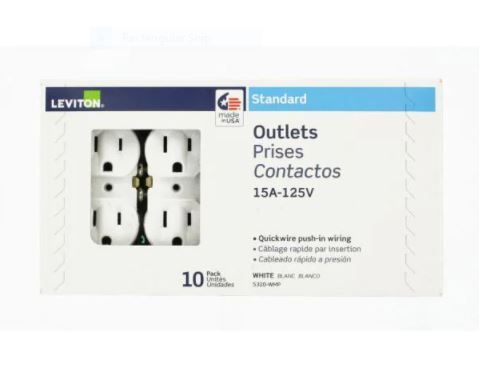 Photo 1 of 15 Amp Residential Grade Grounding Duplex Outlet, White (10-Pack)
