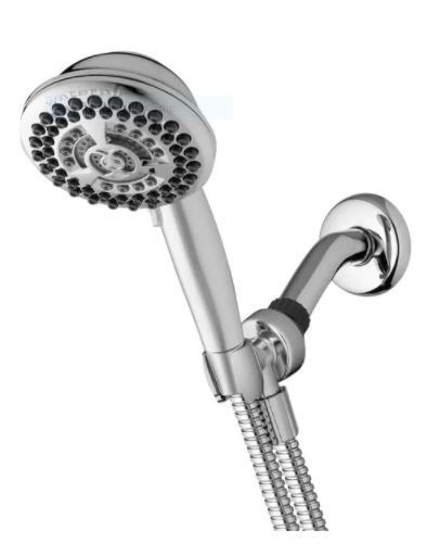 Photo 1 of 9-Spray 4.5 in. Single Wall Mount 1.8 GPM Handheld Rain Shower Head in Chrome
