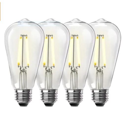 Photo 1 of 60-Watt Equivalent ST19 Dimmable Straight Filament Clear Glass Vintage Edison LED Light Bulb, Bright White (4-Pack)
