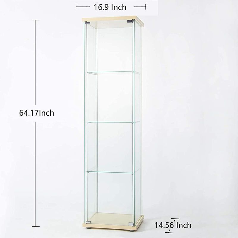Photo 1 of 4 Tier Shelf Glass Door Cabinet in Clear with Door, Curio Cabinet Collection Display Case for Home Office, Floor Standing Bookshelf Corner Cabinet for Book, Toys, Glory, Showcase
