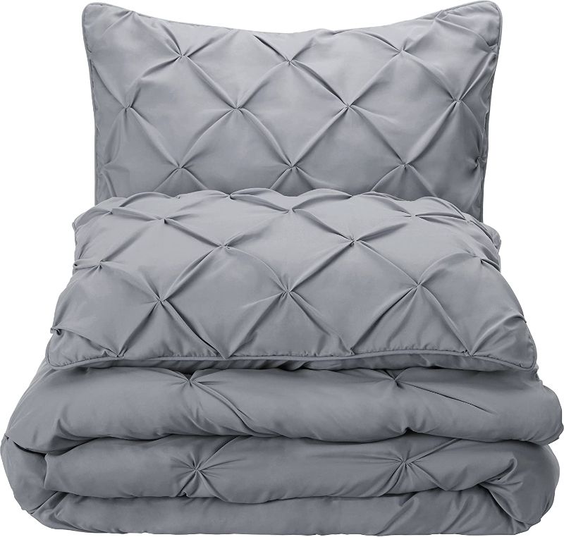 Photo 2 of Amazon Basics Pinch Pleat Down-Alternative Comforter Bedding Set - King, Dark Grey
