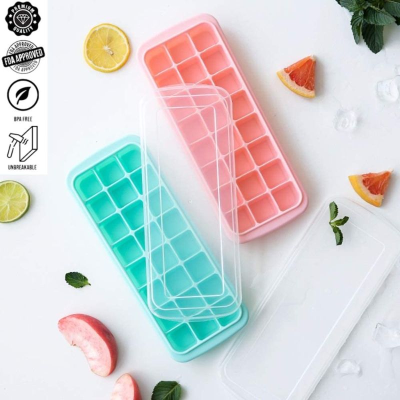 Photo 1 of [2 Pack] 24 Square Cubes Per Tray, Silicone Ice Cube Trays With Lid Eco-Friendly Flexible and Easy Release 24 Ice Cube Molds,BPA Free Ideal for Whiskey, Cocktails, Soups, Baby Food and Frozen Treats
