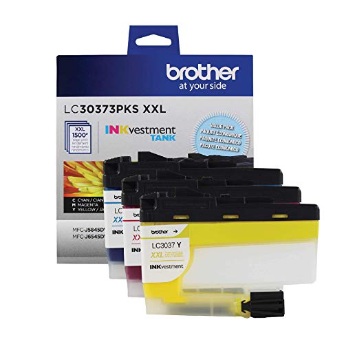 Photo 1 of Brother Genuine LC30373PKS, 3-Pack Super High-Yield Color INKvestment Tank Ink Cartridges, Includes 1 Cartridge Each of Cyan, Magenta and Yellow Ink, Page Yield Up to 1,500 Pages/Cartridge, LC3037
