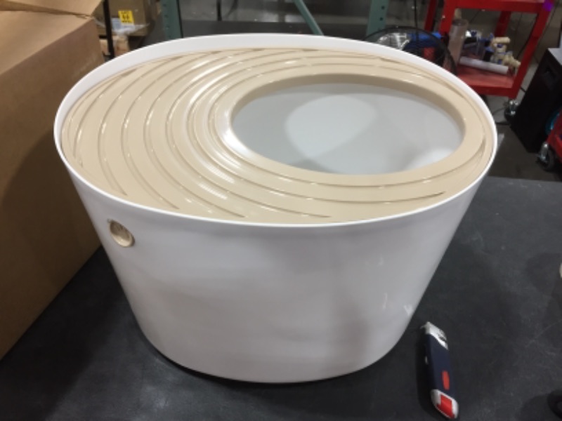Photo 1 of IRIS Top Entry Cat Litter Box with Cat Litter Scoop - White & Beige