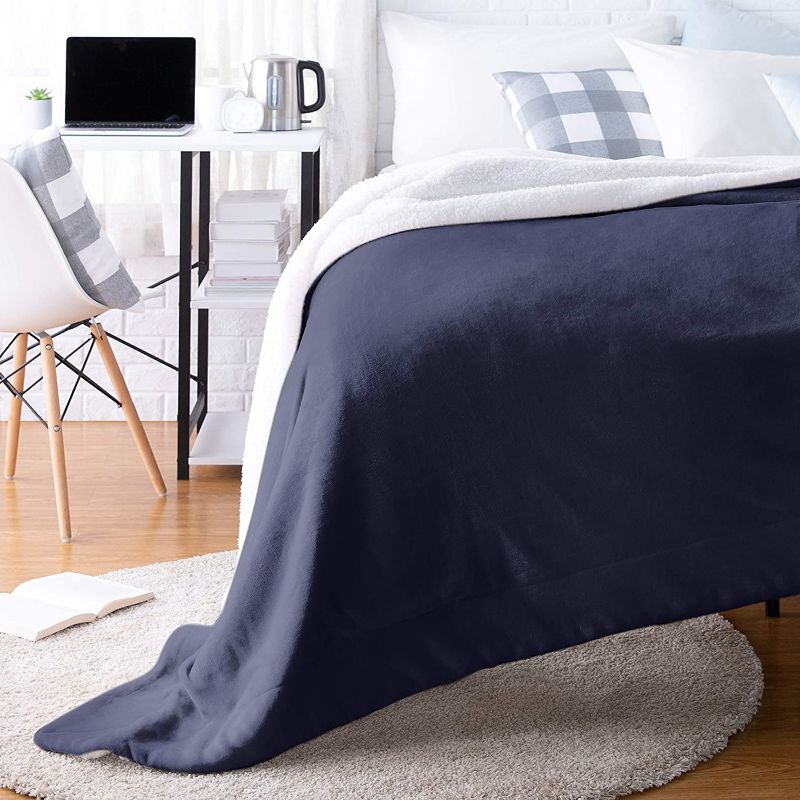 Photo 1 of Amazon Basics Ultra-Soft Micromink Sherpa Blanket - Twin, Navy
