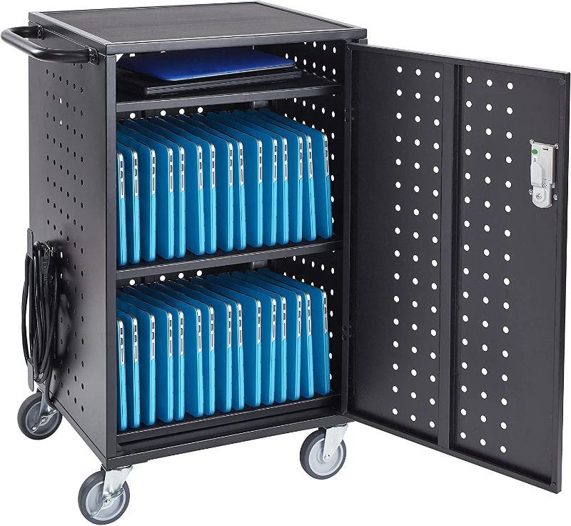 Photo 1 of ECR4Kids 30 Bay Locking Laptop/Tablet Charging Station Cart with Keypad Entry, Black
