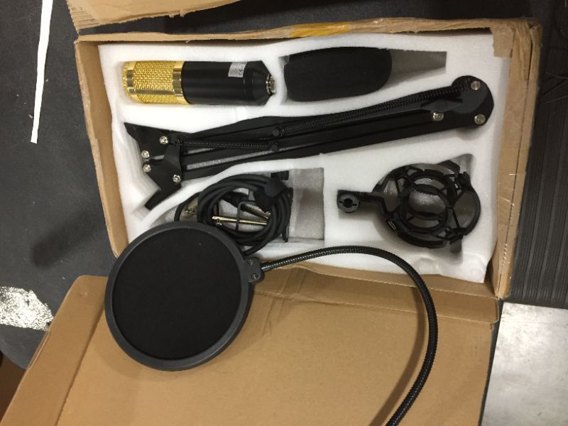 Photo 2 of Condenser Microphone Bundle, ALPOWL BM-800 Mic Kit with Live Sound Card, Adjustable Mic Suspension Scissor Arm, Metal Shock Mount and Double-Layer Pop Filter for Studio Recording & Broadcasting (Gold)
