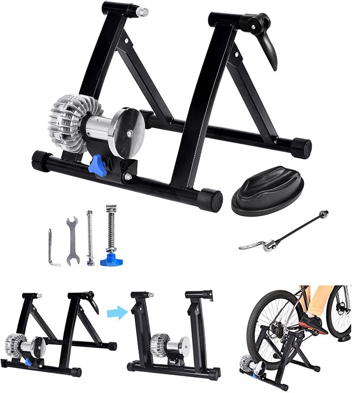 Photo 1 of Bike Trainer Stand for Indoor Riding, Steel Bicycle Exercise Magnetic Stand , Bicycle Trainer w Quiet Noise Reduction - Stationary Cycling Exercise for Road & Mountain Bikes 26"-29"

