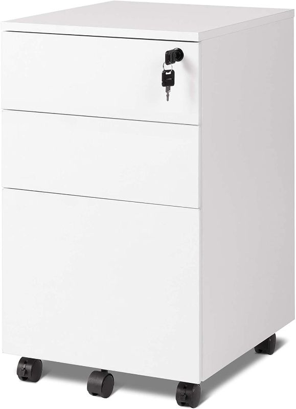 Photo 1 of DEVAISE 3-Drawer Lockable File Cabinet, Under Desk Wood File Cabinet, Letter / Legal / A4 Size for Home Office, White
