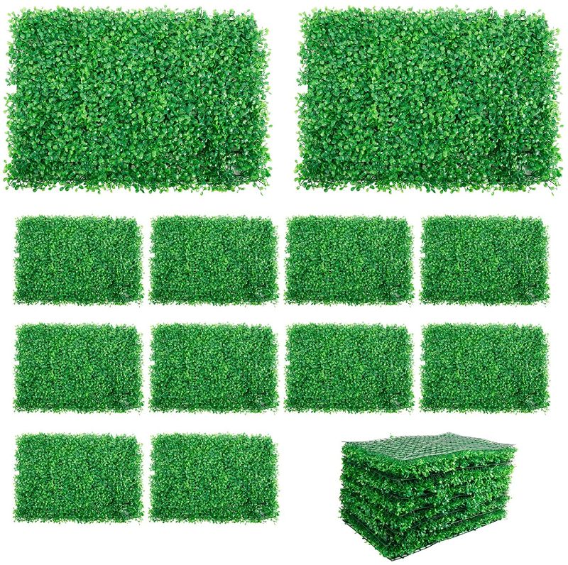 Photo 1 of 12-Pack Artificial Boxwood Topiary Hedge Plant Milan Leave Privacy Hedge Decorative Screen for Backyard, Home, Fence (16 '' x 24 '')
