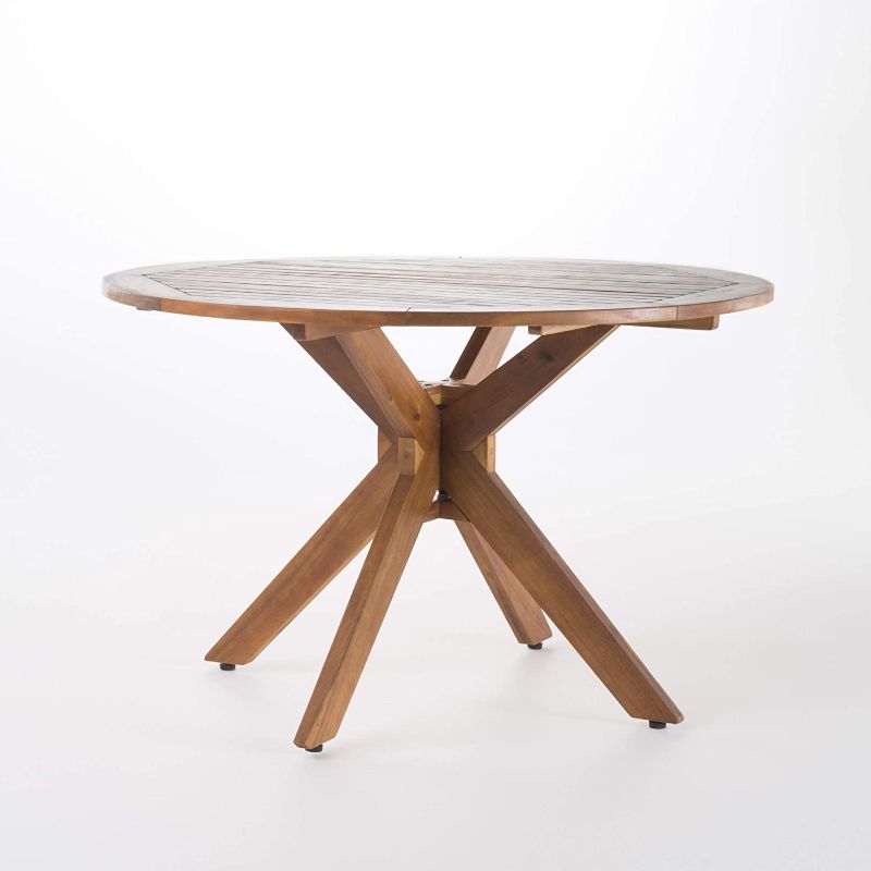 Photo 1 of Christopher Knight Home Stamford Outdoor Acacia Wood Outdoor Round Dining Table, Teak Finish
