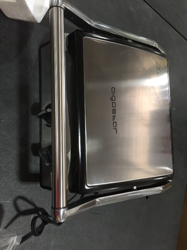 Photo 1 of Aigostar Panini Press with removable plates, Electric Indoor Grill Smokeless, with Non-Stick Coated Plates, Opens 180 Degrees, Stainless Steel Sandwich Maker with Temperature Control & Timer, 1500W
