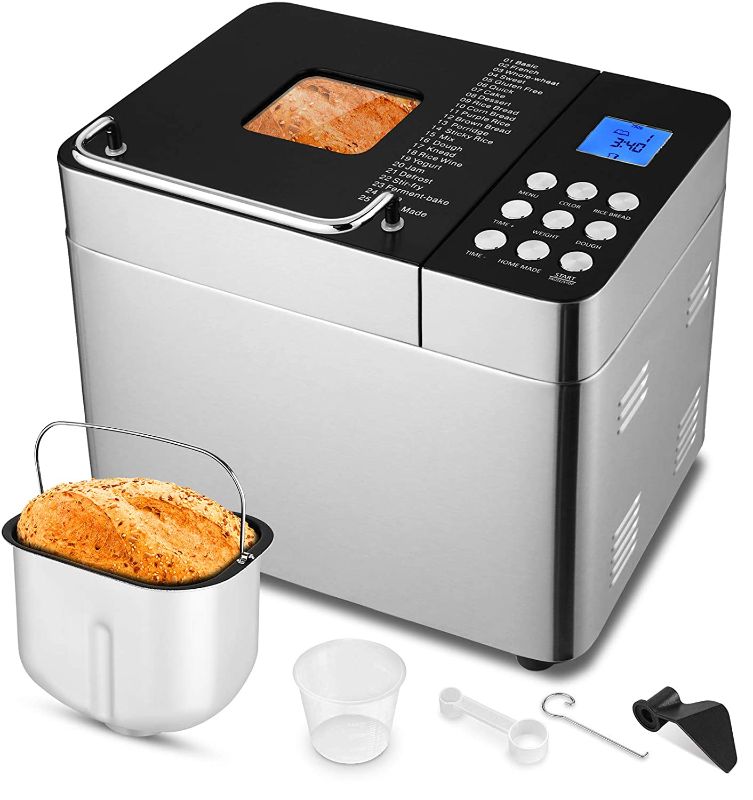 Photo 1 of 25-in-1 Bread Machine, 2LB Stainless Steel Programmable Bread Maker Machine, Breadmaker with Nonstick Ceramic Pan, Digital Touch Panel, 3 Loaf Sizes 3 Crust Colors, Reserve& Keep Warm Set
