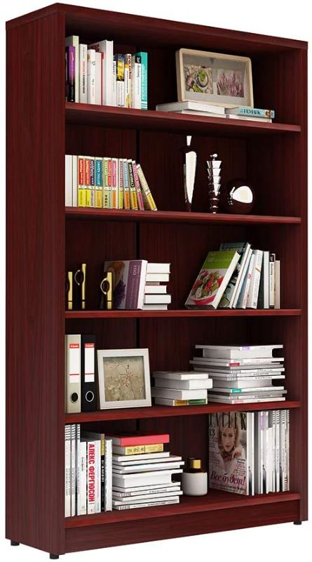 Photo 1 of Sunon Collection 5-Shelf Wood Bookcase Freestanding Display Bookshelf for Home and Office, Assembly Required (Mahogany)
