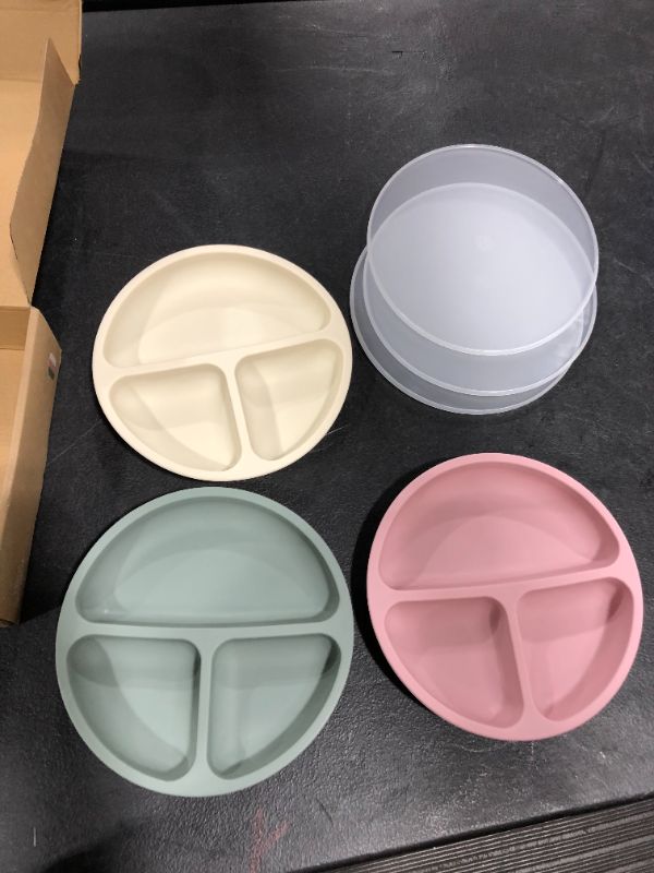 Photo 2 of 100% Silicone Plates for Toddlers - 3 Pc Set, Divided Baby Plates, Dishwasher & Microwave Friendly, Food Grade Silicone Kids Plates with Dividers
