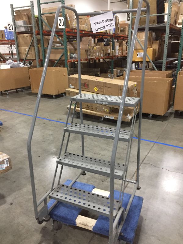 Photo 9 of Cotterman - 4TR18A1E10B8C1P6-4-Step Tilt and Roll Ladder, Expanded Metal Step Tread, 70 in Overall Height, 450 lb Load Capacity
