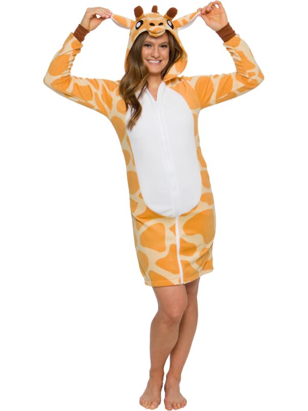 Photo 1 of 2 PACK Giraffe Animal Costume Dress - Women's Fleece Zip up One Piece Safari Animal Outfit - Silver Lilly SMALL AND LARGE 