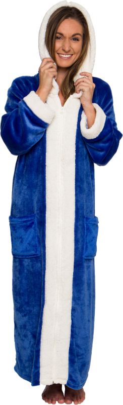 Photo 1 of Womens Zippered Sherpa Trim Robe Full Length - Warm Plush Luxury Bathrobe by Silver Lilly
size- XXLarge 1005888656
